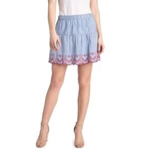 Vineyard Vines Women's M Chambray Flounce Red Eyelet Scallop Hem Mini Skirt